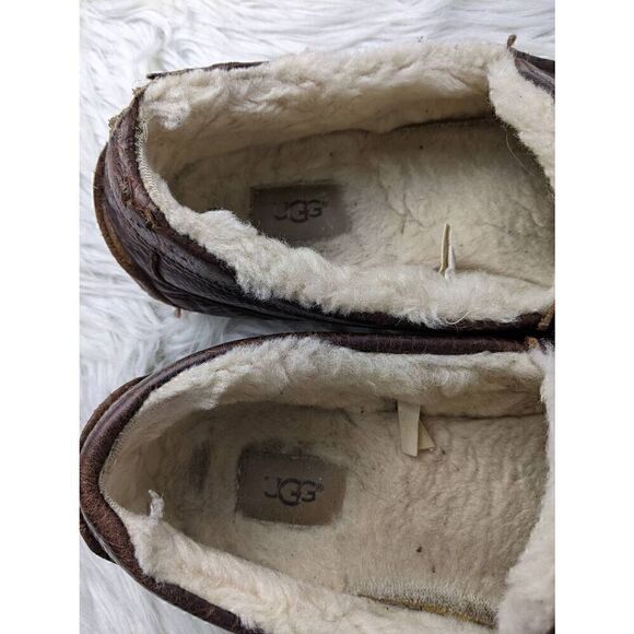 UGG Australia Men's Brown Leather Slip-On Ascot Slipper Sheepskin 11 *Flaw - Picture 7 of 10